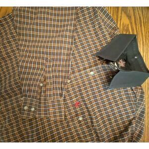 PBR Mens Bull Riding Shirt Plaid Long Sleeve Button Down 50" Pit To Pit 31" Long